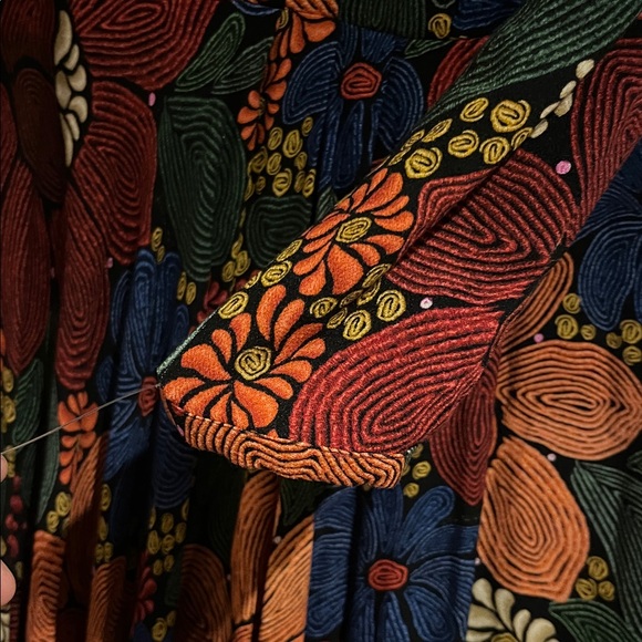 Farm Rio Black Stitched Flowers V Neck Maxi Dress from Anthropologie- Size Large - Picture 14 of 16